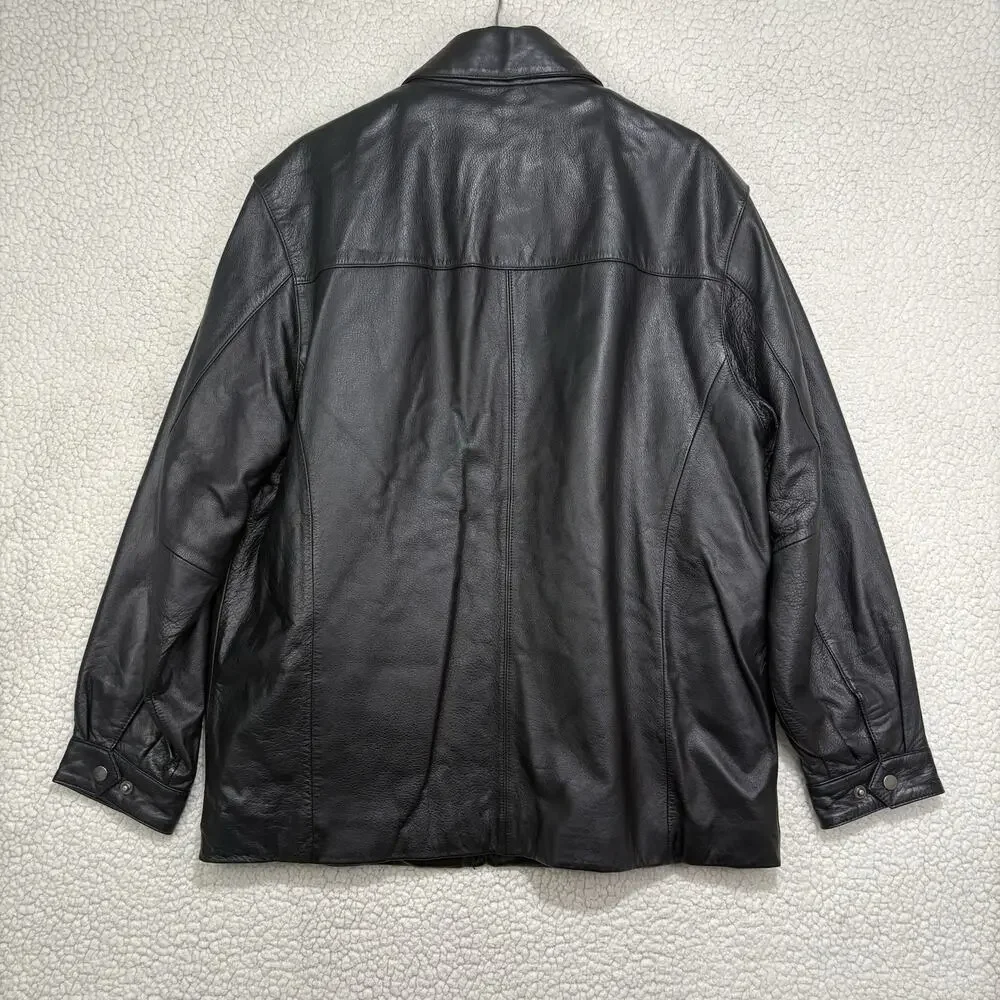VTG St. John's Bay Genuine Leather Jacket‎ Mens Large Black Bomber Quilted Lined